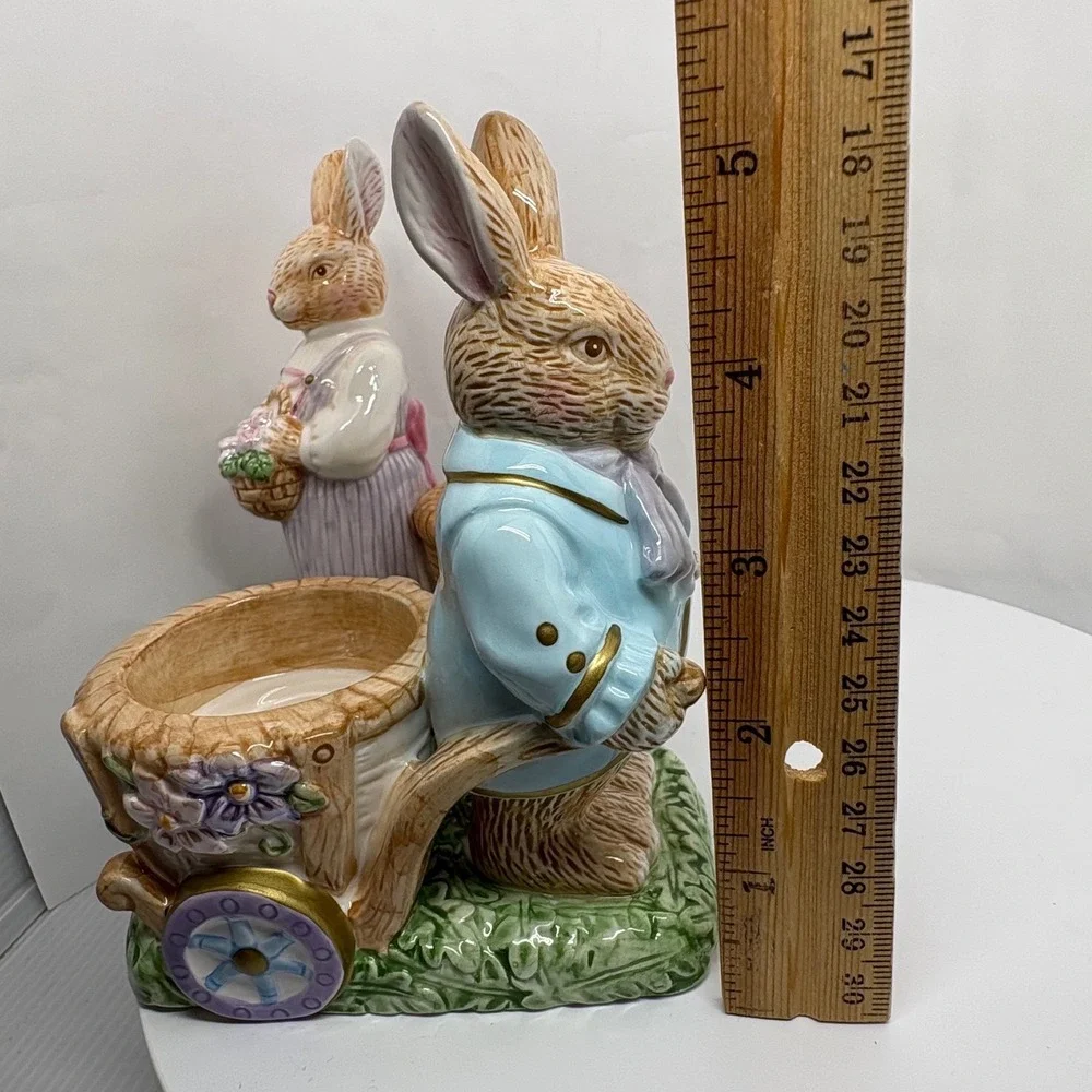 Avon Springtime Collection Ceramic Bunny Rabbit Candle Holder Figurines Easter